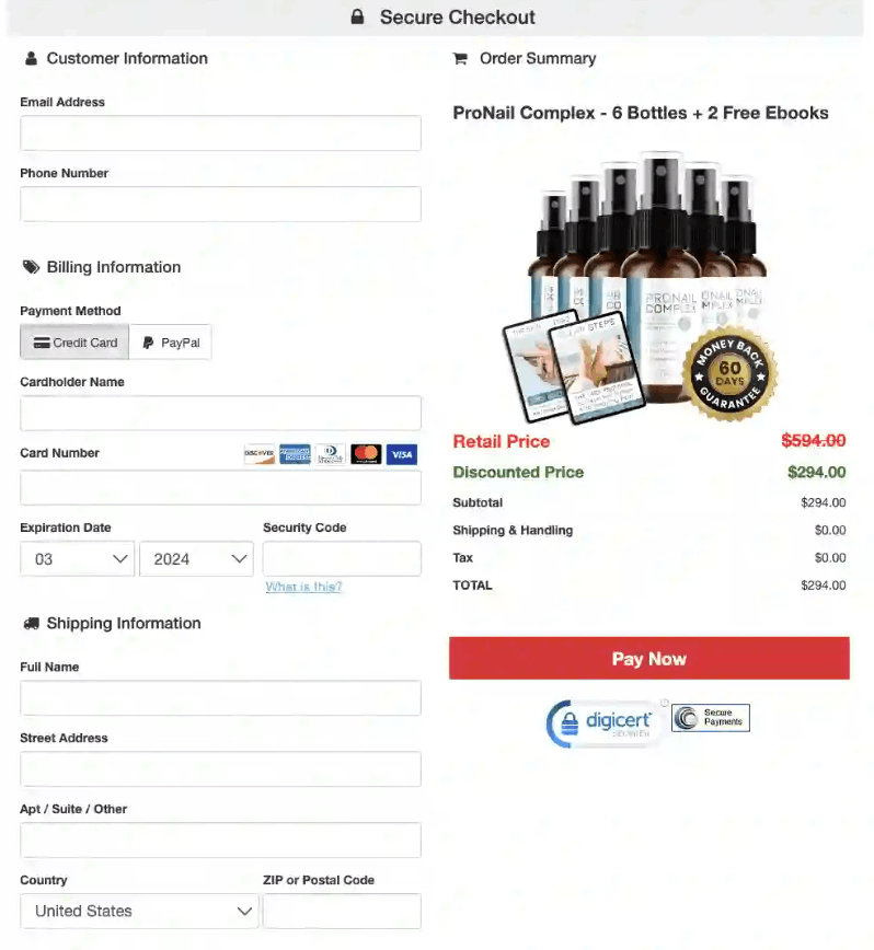 Pronail complex Checkout page